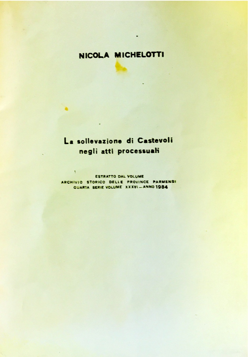 Frontespizio de «La sollevazione di Castevoli negli atti processuali» di Nicola Michelotti, 1984